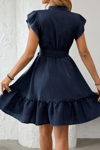 Wave Dot Lotus Leaf Short Sleeve V-Neck Dress