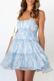 Vacation Style Floral Print Suspender Dress