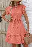Wave Dot Lotus Leaf Short Sleeve V-Neck Dress
