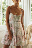 Vacation Style Floral Print Suspender Dress