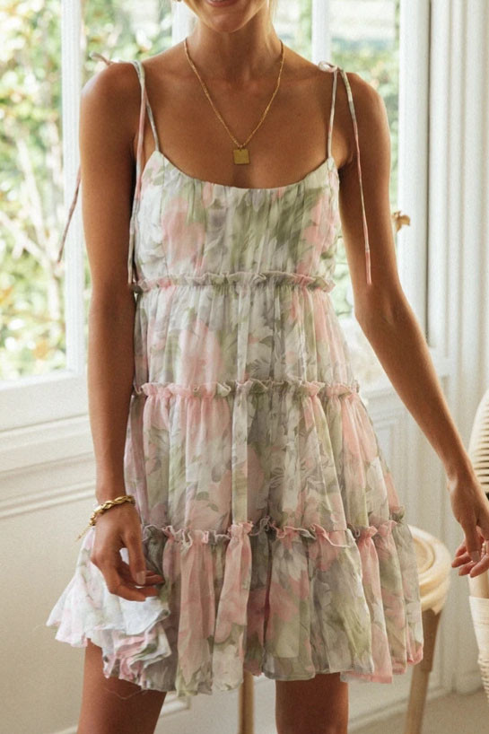 Vacation Style Floral Print Suspender Dress