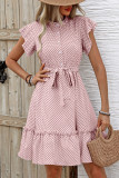 Wave Dot Lotus Leaf Short Sleeve V-Neck Dress