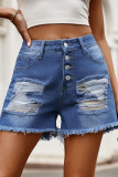 Flag Print Washed Ripped Denim Shorts
