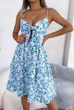 Floral Bow Ruffle Edge Suspender Dress