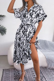 Loose Leopard Print Lace Up Shirt Dress