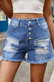 Flag Print Washed Ripped Denim Shorts