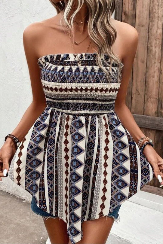 Printed Strapless Irregular T-Shirt