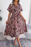 Loose Leopard Print Lace Up Shirt Dress