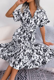 Loose Leopard Print Lace Up Shirt Dress