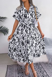 Loose Leopard Print Lace Up Shirt Dress