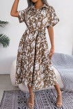 Loose Leopard Print Lace Up Shirt Dress