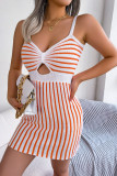 Striped High Waisted Knitted Camisole Wrap Dress