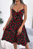 Floral Bow Ruffle Edge Suspender Dress