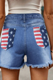 Flag Print Washed Ripped Denim Shorts