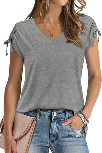 V-Neck Drawstring Short Sleeved T-Shirt