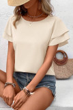 Solid Color Double-Layer Ruffled Short Sleeve Shirt