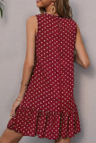 Polka Dot Round Neck Ruffled Sleeveless Dress