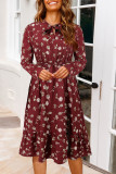 Horn Long Sleeved Ruffled Floral Dress