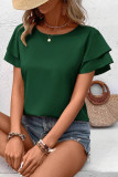 Solid Color Double-Layer Ruffled Short Sleeve Shirt