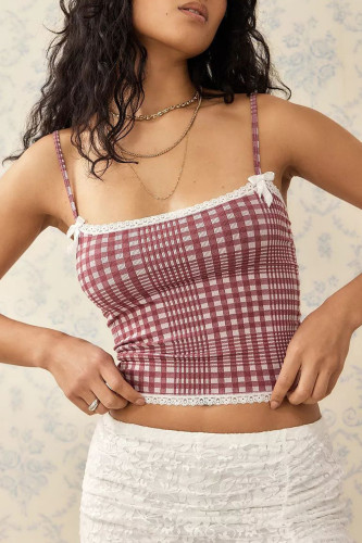 Grid Printed Sleeveless Tank Top