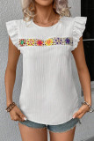 Round Neck Hollow Ruffled Sleeveless Shirt
