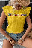Round Neck Hollow Ruffled Sleeveless Shirt