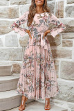 Bohemian Flared Long Sleeve Pleated Dress