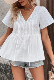 Jacquard V-Neck Loose Short Sleeved Shirt