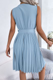 V-Neck Sleeveless Waist Cinched Pleated Dress