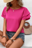Solid Color Double-Layer Ruffled Short Sleeve Shirt