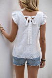 V-Neck Ruffled Short Sleeved Hollow Shirt