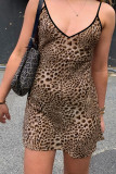 V-Neck Leopard Print Sleeveless Camisole Dress