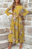 Bohemian Flared Long Sleeve Pleated Dress