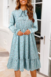 Horn Long Sleeved Ruffled Floral Dress