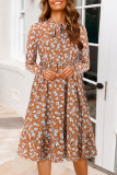 Horn Long Sleeved Ruffled Floral Dress