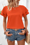 Solid Color Double-Layer Ruffled Short Sleeve Shirt