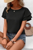 Solid Color Double-Layer Ruffled Short Sleeve Shirt