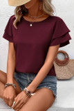 Solid Color Double-Layer Ruffled Short Sleeve Shirt