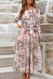 Bohemian Flared Long Sleeve Pleated Dress