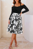 Long Sleeved One Shoulder Floral Dress