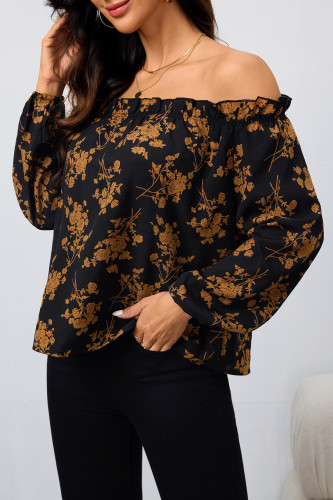 Floral Print One Shoulder Long Sleeved Shirt