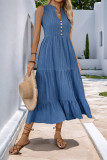 Solid Color Stand Up Collar Sleeveless Dress