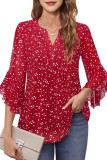 V-Neck Ruffled Long Sleeved Chiffon Shirt