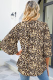 Printed V-Neck Loose Petal Sleeve Chiffon Shirt