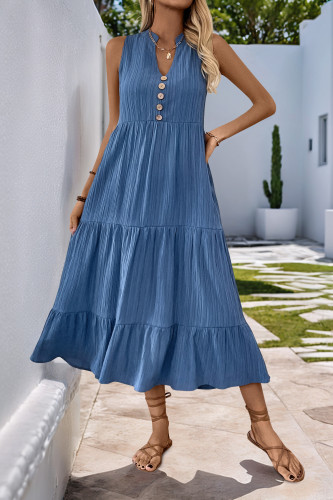 Solid Color Stand Up Collar Sleeveless Dress
