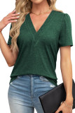 V-Neck Solid Color Bubble Sleeve Loose T-Shirt