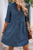 Solid Color V-Neck Loose Short Sleeve Dress