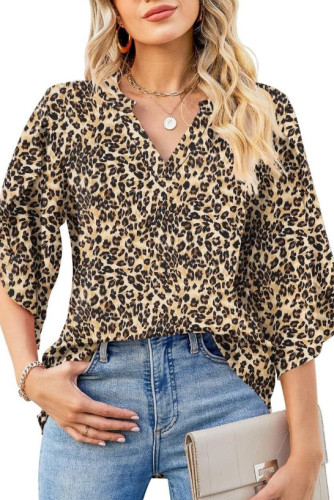Printed V-Neck Loose Petal Sleeve Chiffon Shirt