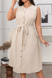 Round Neck Button Sleeveless Dress