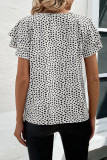 Polka Dot Round Neck Ruffled Short Sleeved Shirt